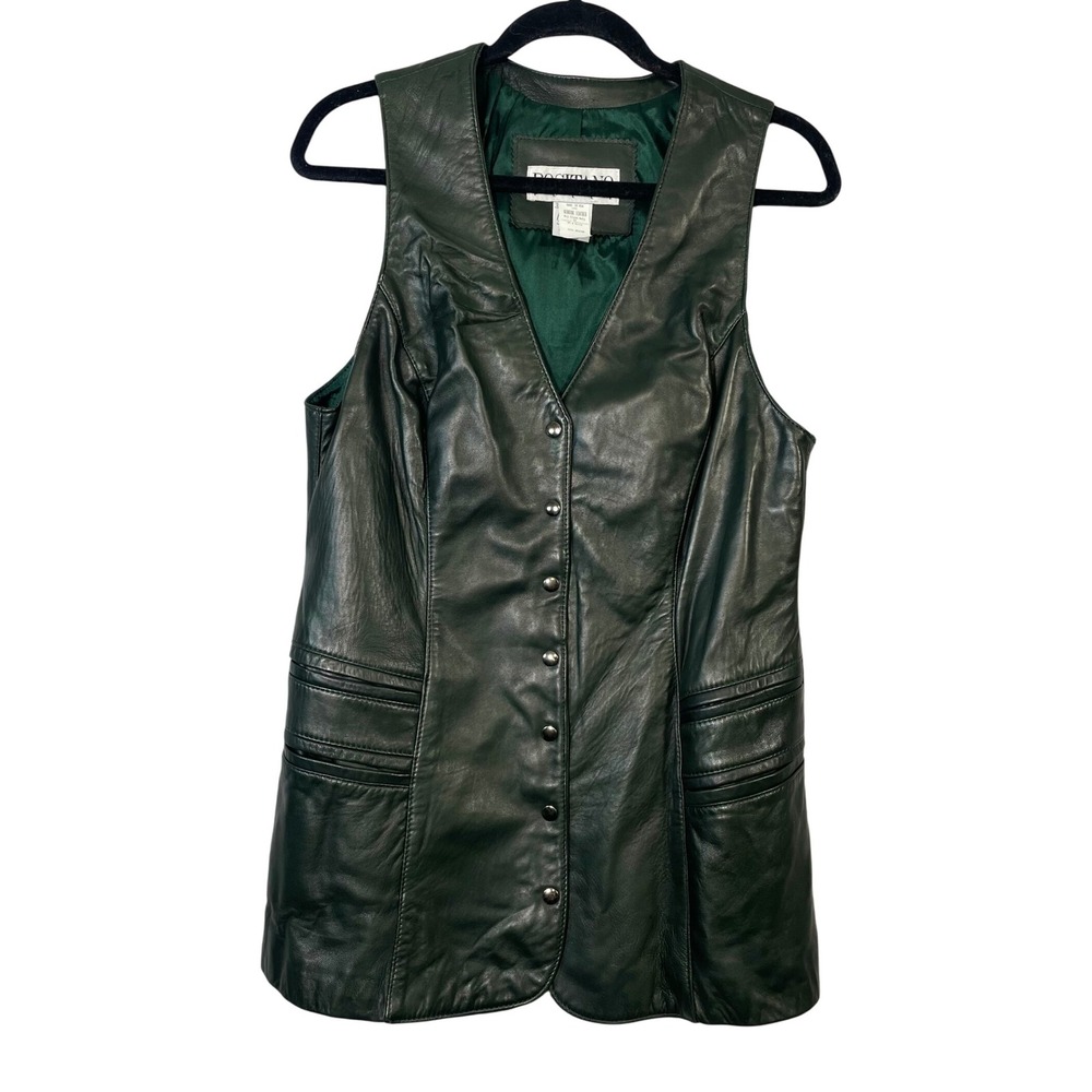 Positano Pelle‎ Genuine Leather Vest Women Medium Dark Green Made in USA
